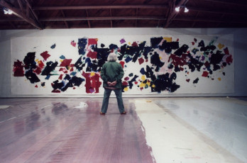 Francis in studio viewing mural-size canvas for General Services Administration.