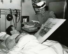 Francis with his stepmother, Virginia Francis, at Fort Miley Hospital. (Published in article “Move to Retain S.F. Vet Center,” San Francisco Examiner, 16 April 1946; courtesy San Francisco Examiner.)